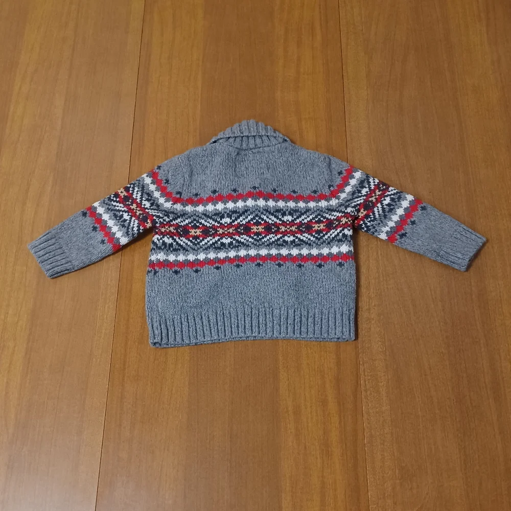 OshKosh B'Gosh Gray Knit Sweater Baby 12M Western Aztec Geometric 100% Cotton